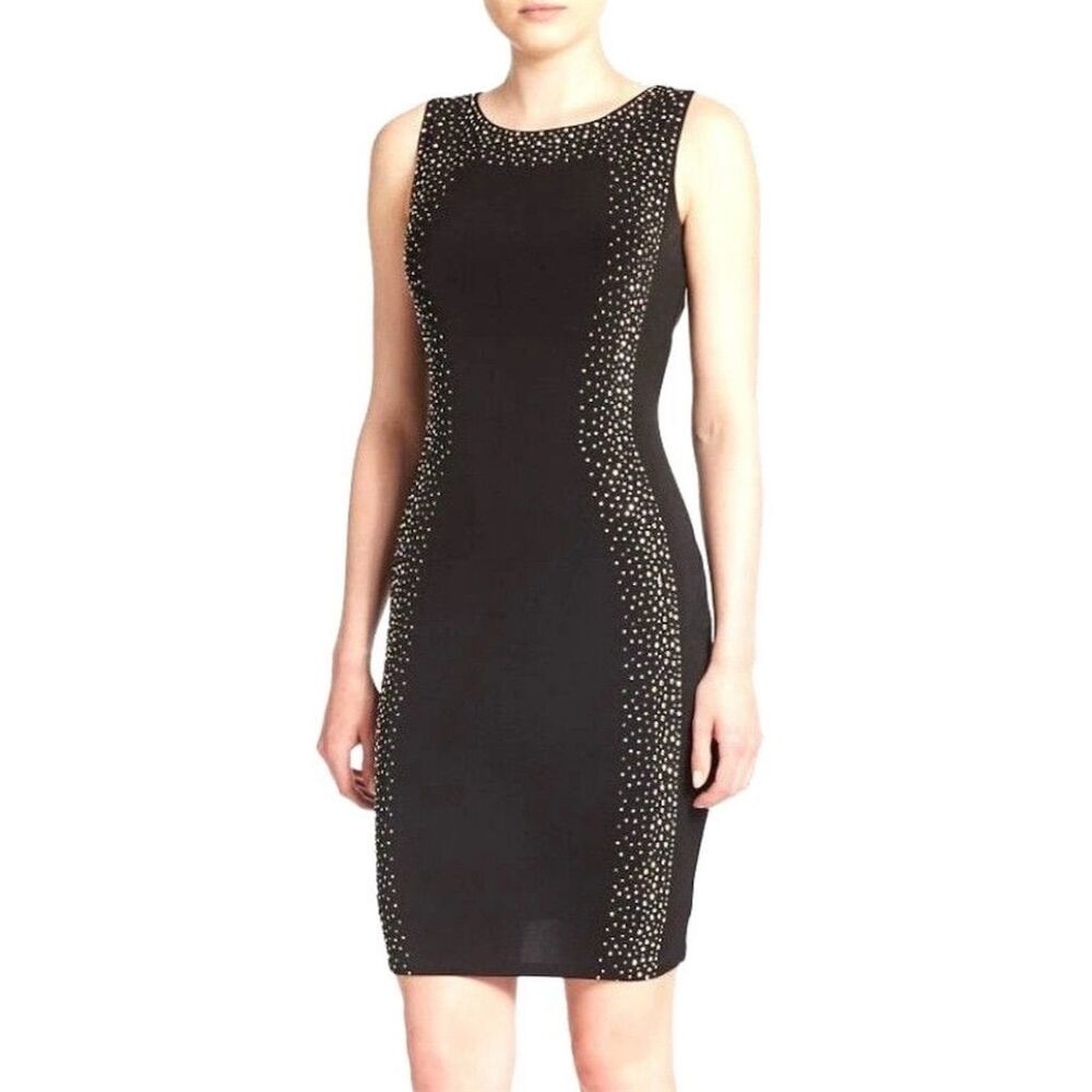 Calvin Klein Women's Black Studded Sheath Dress Size 8 Knee Length